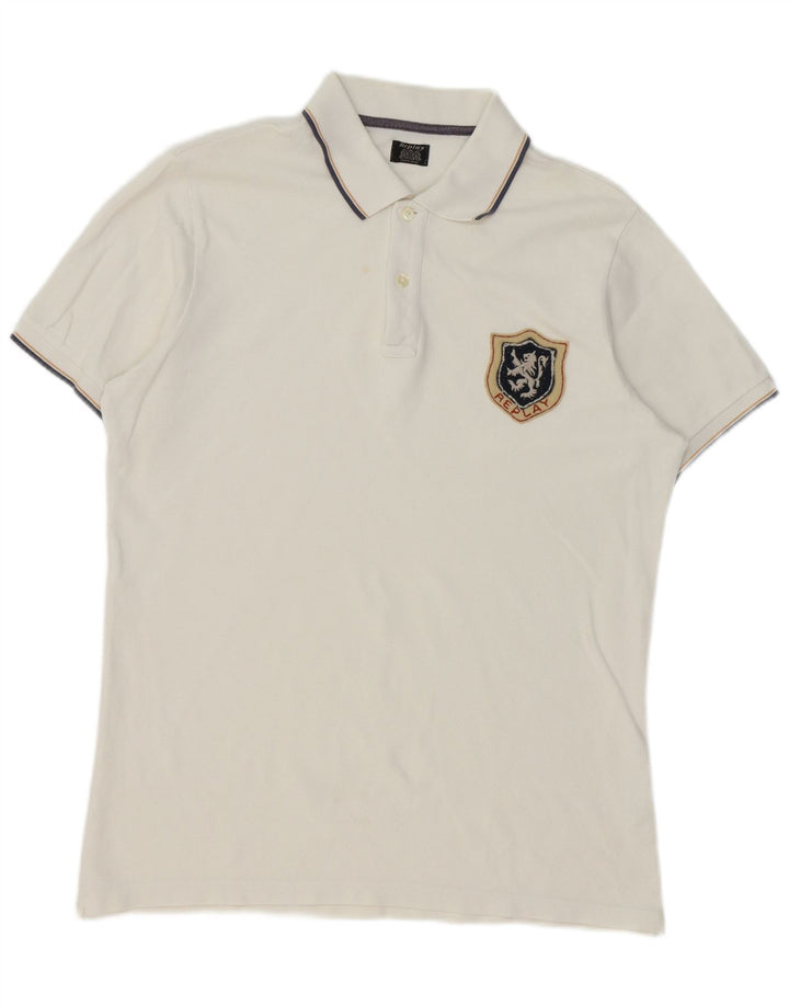 Polo da uomo Replay XL in cotone bianco classico