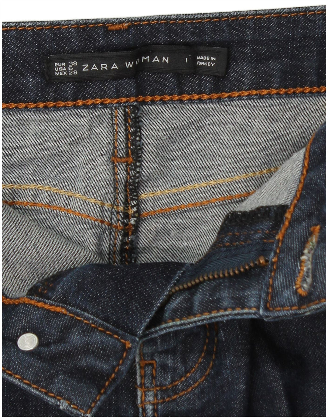 Gonna in denim da donna ZARA EU 38 piccola W28 blu navy