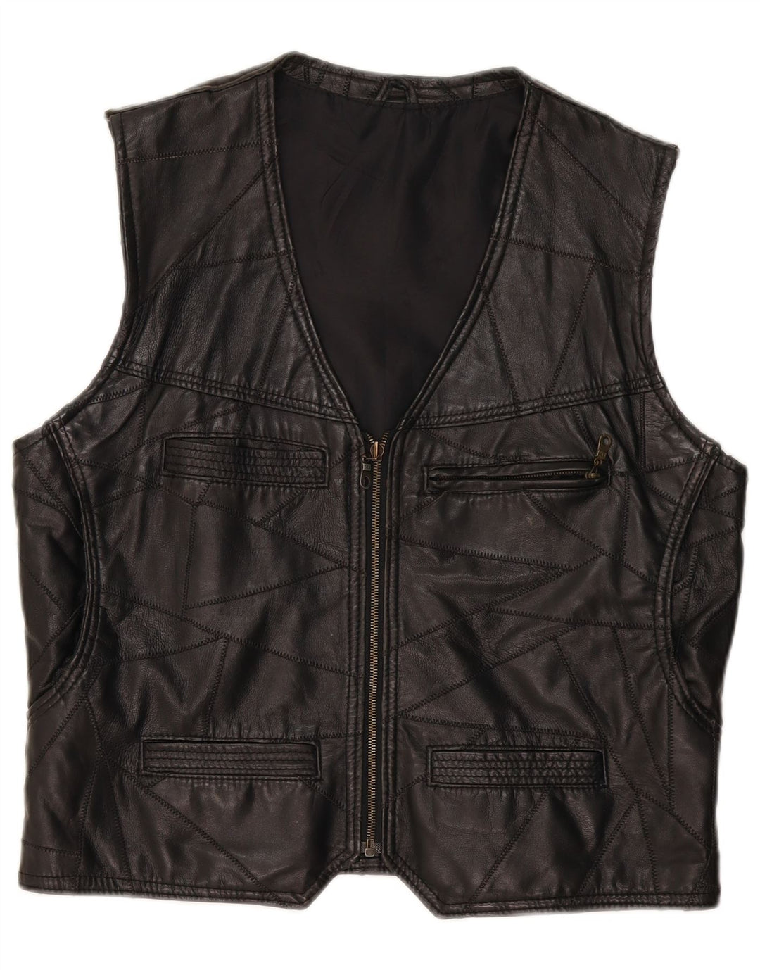Gilet in pelle da uomo vintage grande patchwork nero