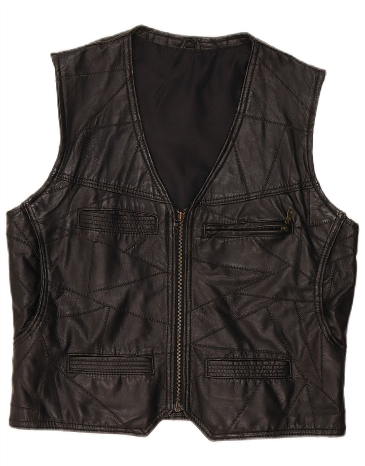 Gilet in pelle da uomo vintage grande patchwork nero