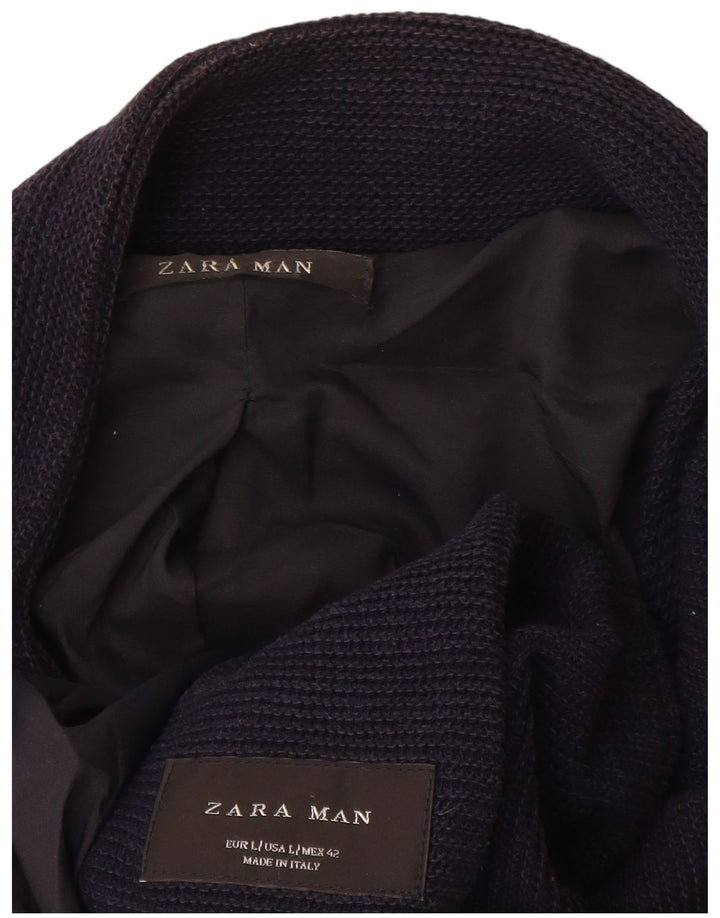 Cappotto Zara da uomo in maglia UK 40 grande in cotone blu navy
