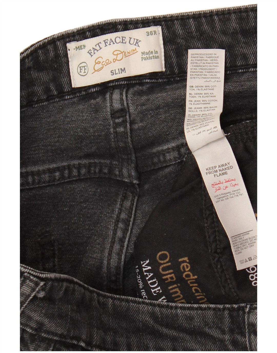 FAT FACE Jeans slim da uomo W36 L31 Cotone grigio