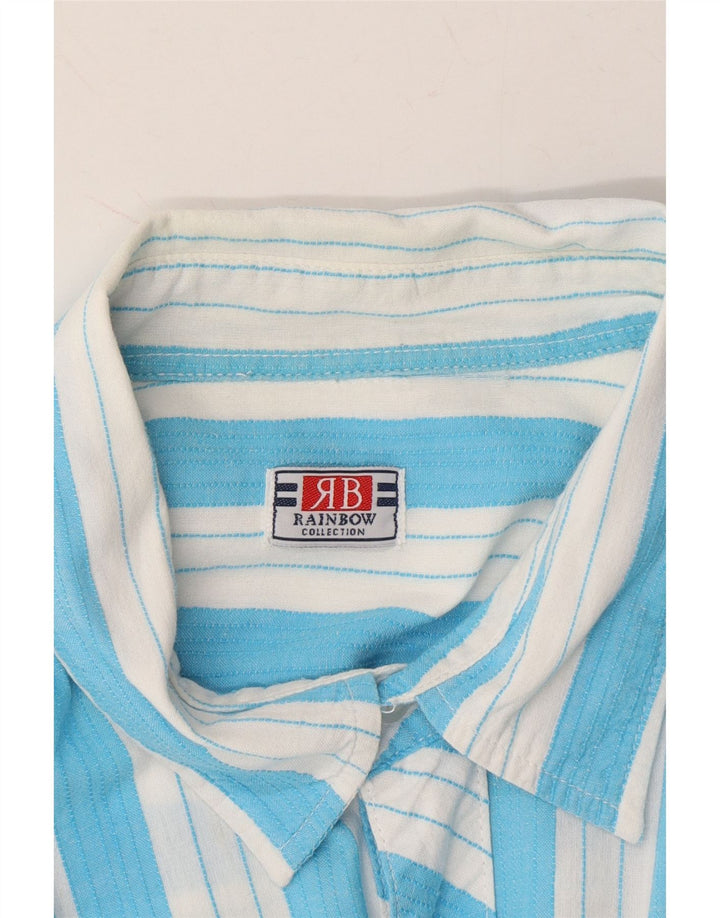 RAINBOW Mens Graphic Short Sleeve Shirt XL Blue Striped Cotton Vintage Rainbow and Second-Hand Rainbow from Messina Hembry 