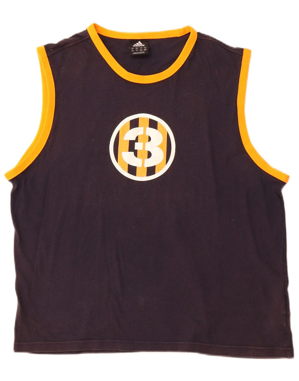 ADIDAS Canotta grafica da uomo, grande, in cotone blu navy, sportiva