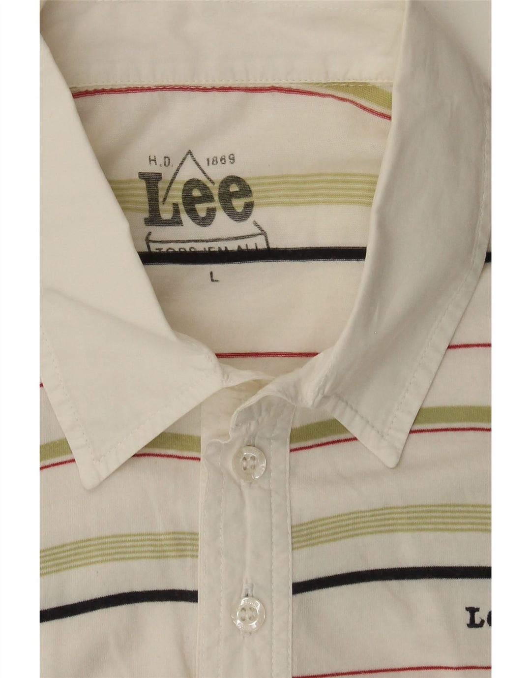 LEE Womens Polo Shirt UK 14 Large White Striped Vintage Lee and Second-Hand Lee from Messina Hembry 