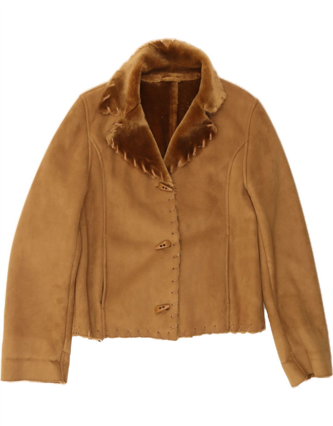 VINTAGE Womens Sherpa Jacket UK 14 Large Brown Polyester Vintage Vintage and Second-Hand Vintage from Messina Hembry 