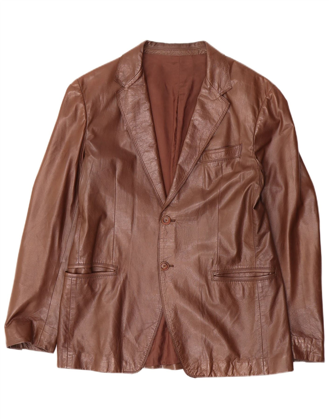 Giacca blazer in pelle da uomo a 2 bottoni Strenesse UK 40 grande in pelle marrone