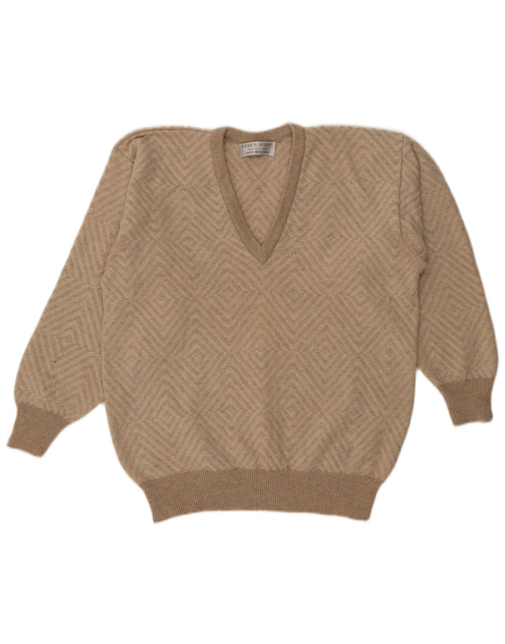 Lyle & Scott Maglione da uomo con scollo a V XL Lana geometrica beige