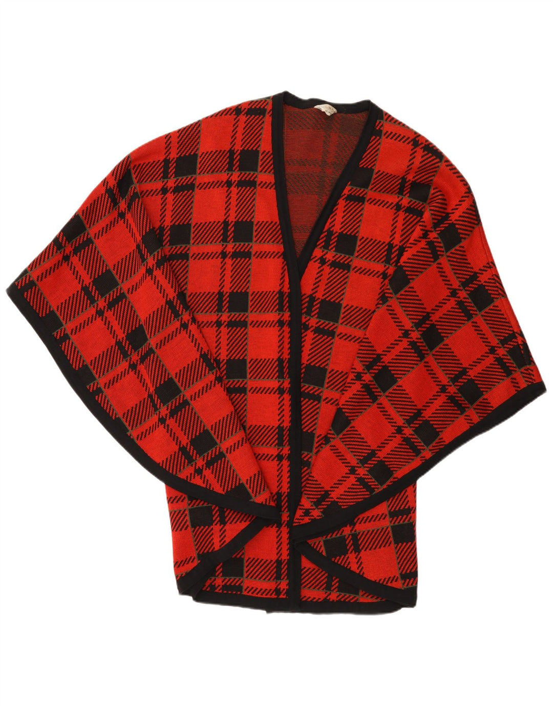 Maglione cardigan con mantella vintage da donna, taglia unica, in lana a quadri rossi