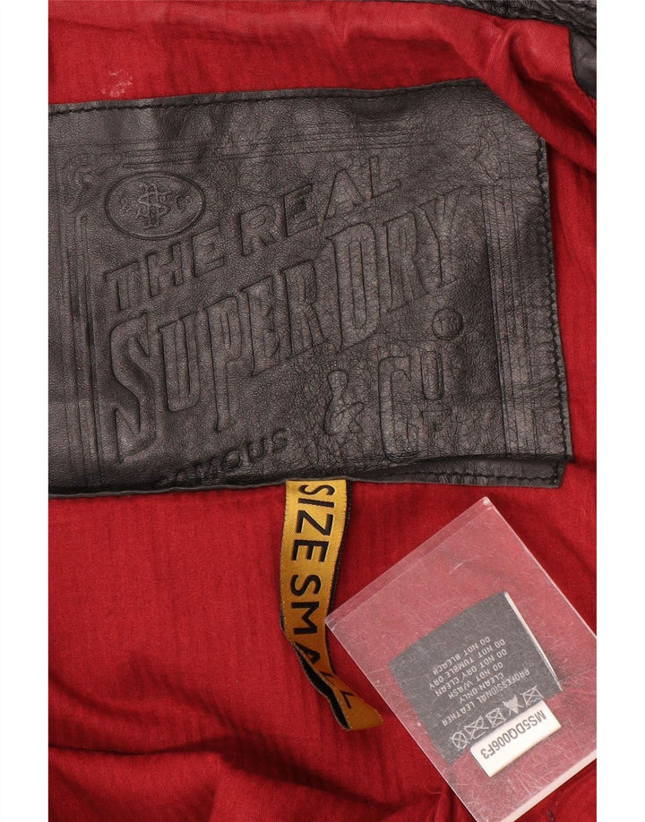 Giacca in pelle militare da uomo Superdry UK 36 piccola in pelle nera