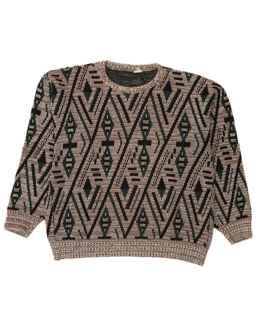 Maglione girocollo da uomo vintage IT 52 Grande motivo geometrico multicolore
