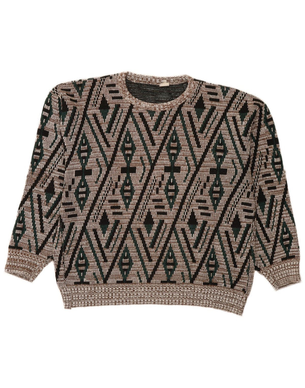 Maglione girocollo da uomo vintage IT 52 Grande motivo geometrico multicolore
