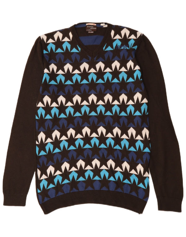Maglione da uomo con scollo a V e motivo astratto Energie 2XL in lana multicolore