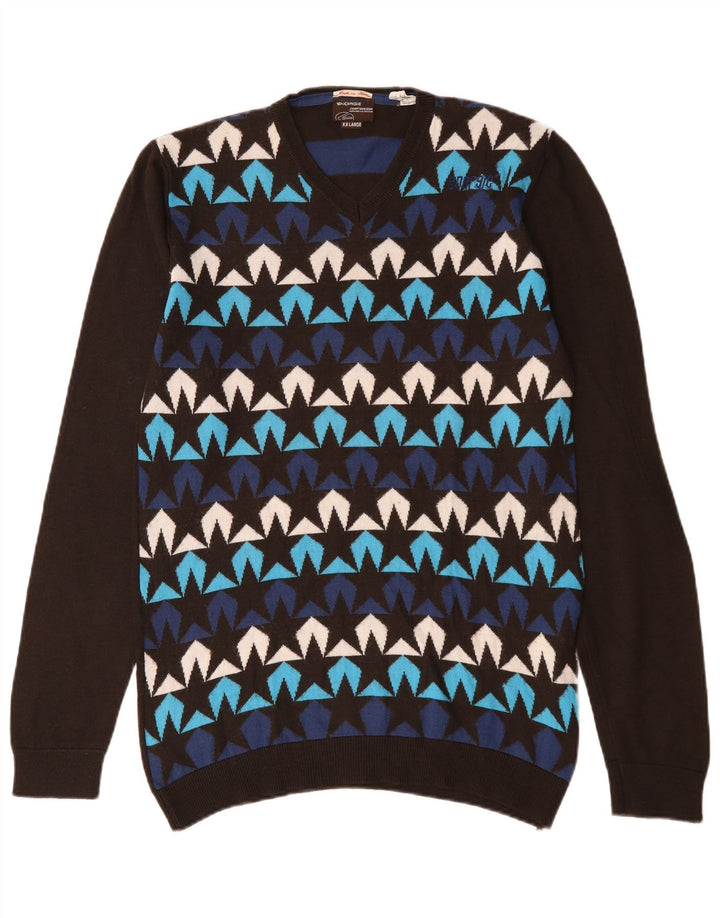 Maglione da uomo con scollo a V e motivo astratto Energie 2XL in lana multicolore