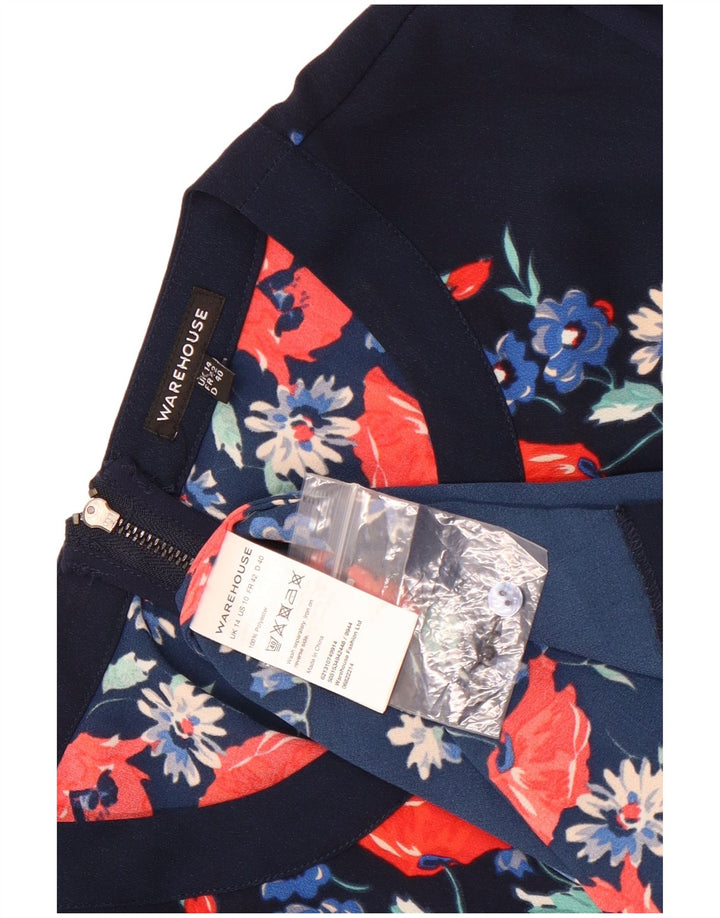 Abito a trapezio a maniche lunghe da donna Warehouse UK 14 Blu navy medio floreale