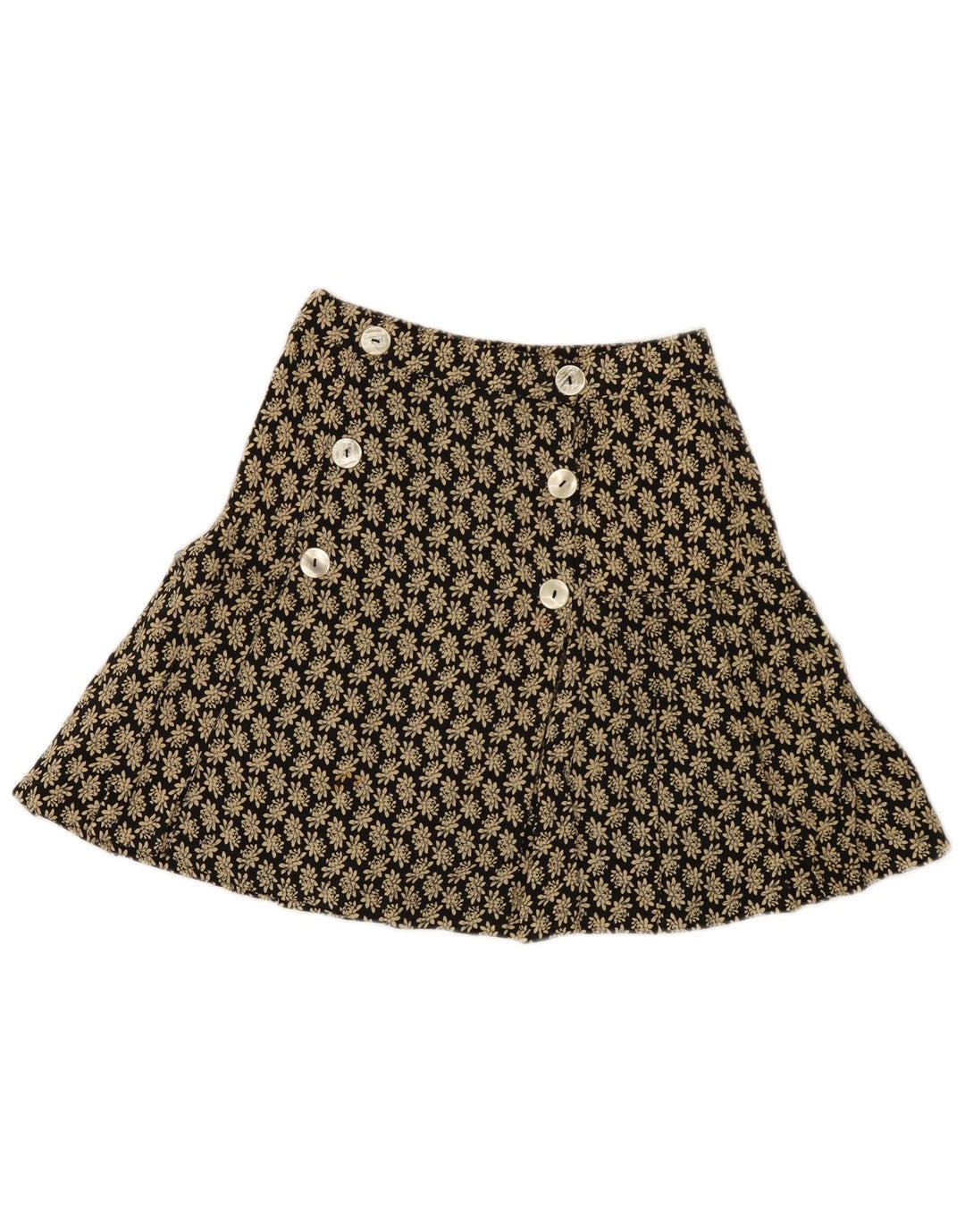 Mini gonna a portafoglio vintage da donna IT 42 media W26 viscosa floreale nera
