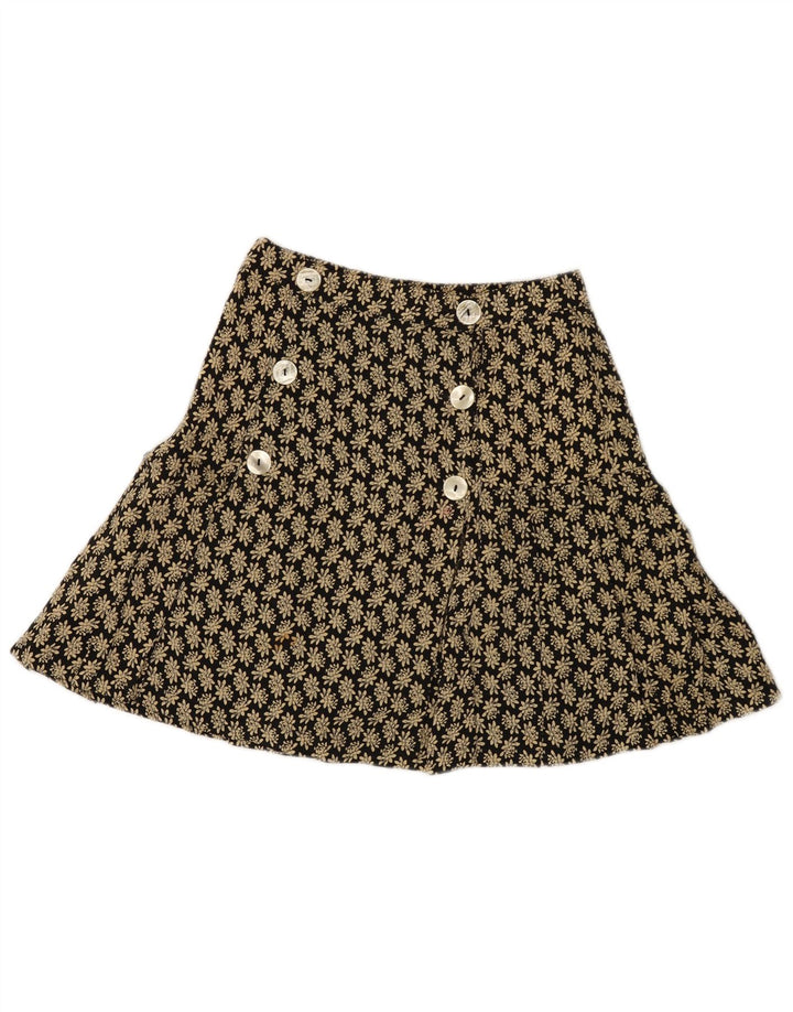 Mini gonna a portafoglio vintage da donna IT 42 media W26 viscosa floreale nera