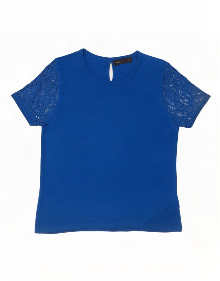 Top camicetta da donna Marks & Spencer UK 12 Acrilico floreale blu medio