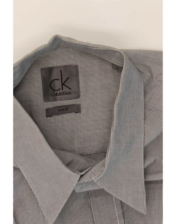 Camicia slim fit da uomo Calvin Klein in cotone gessato grigio medio