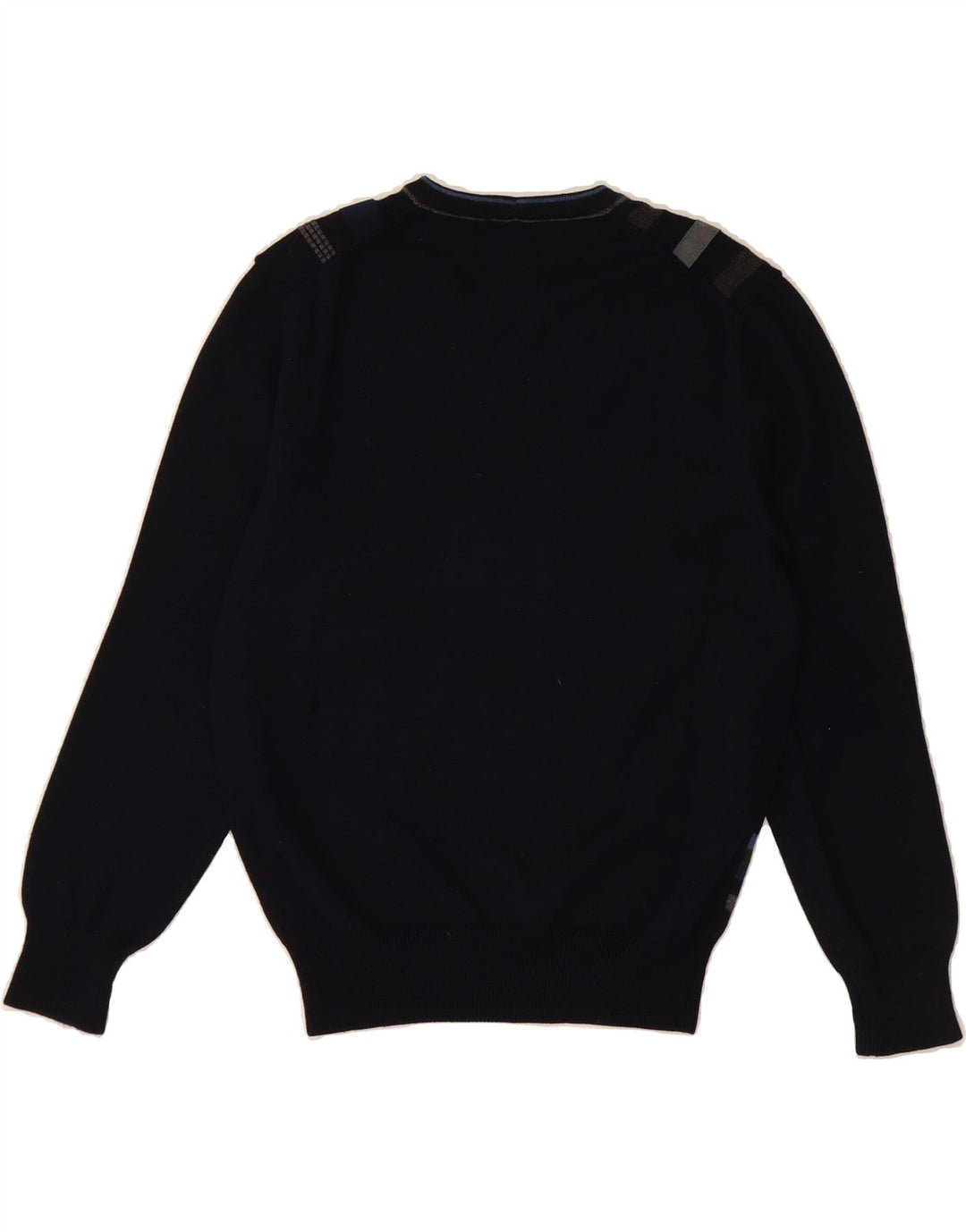 DALMINE Mens V-Neck Jumper Sweater IT 48 Medium Navy Blue Check Vintage DALMINE and Second-Hand DALMINE from Messina Hembry 