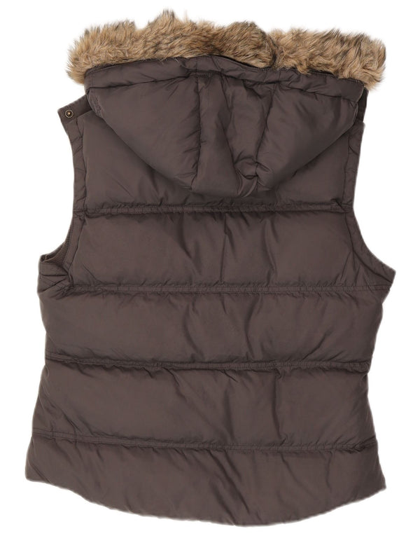 JACK WILLS Gilet imbottito con cappuccio da donna UK 12 Nylon grigio medio