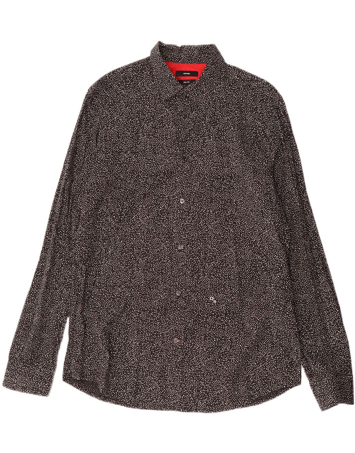 DIESEL Mens Slim Fit Shirt 2XL Black Spotted Cotton