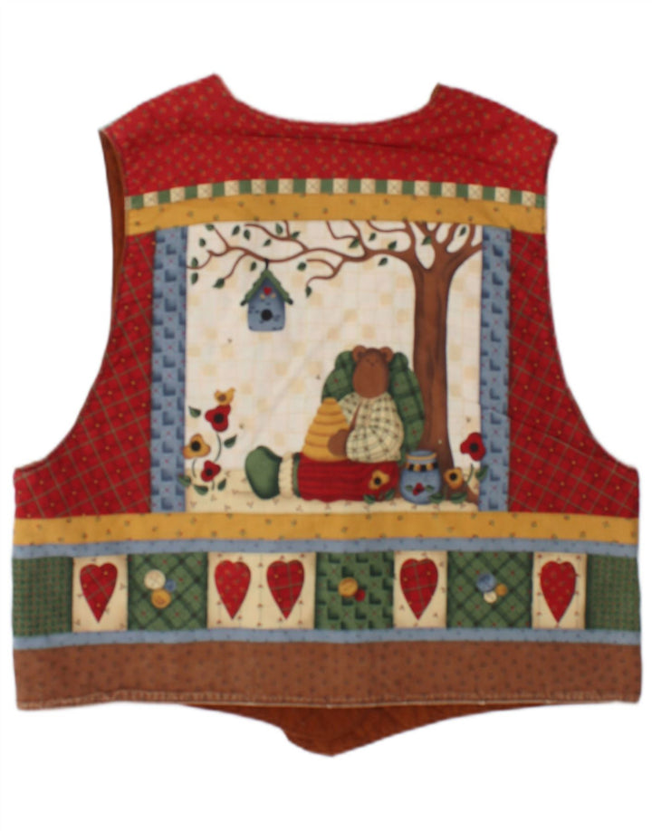 Gilet grafico da donna vintage UK 16 Grande patchwork multicolore