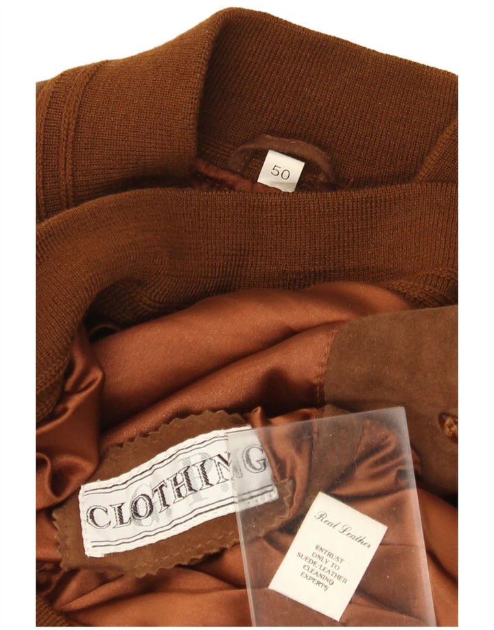 Giubbotto bomber vintage in pelle scamosciata da uomo IT 50 grande in pelle marrone