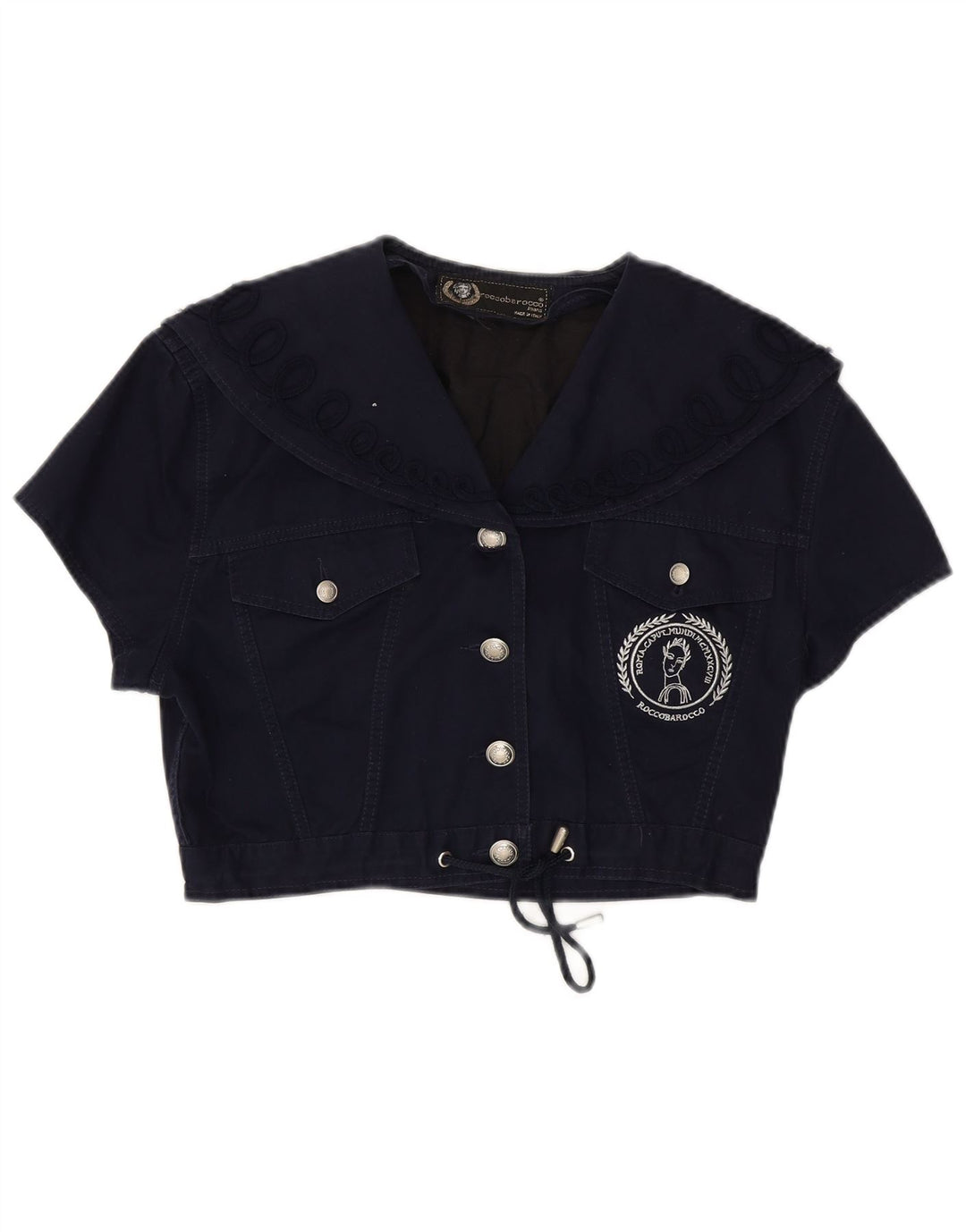 Roccobarocco Giacca Bolero a maniche corte da donna corta UK 14 Medio Blu Navy