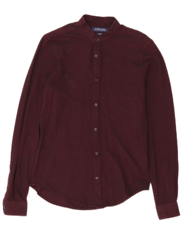 Camicia slim fit da uomo Zara piccola in cotone marrone