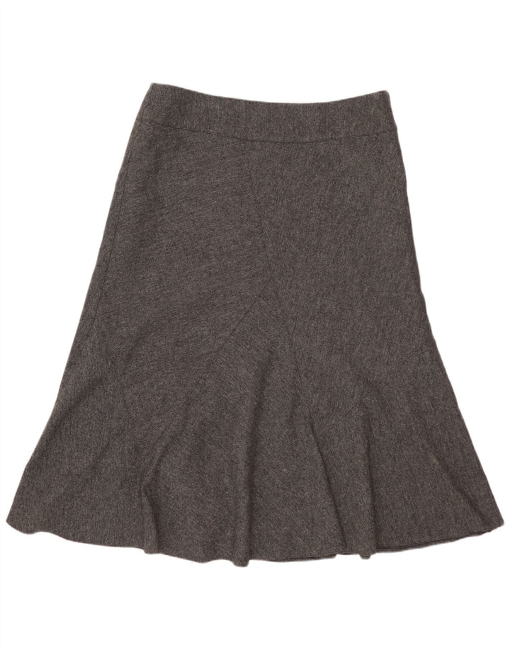 Gonna a trapezio da donna Marks & Spencer UK 12 media W32 lana vergine chiazzata grigia