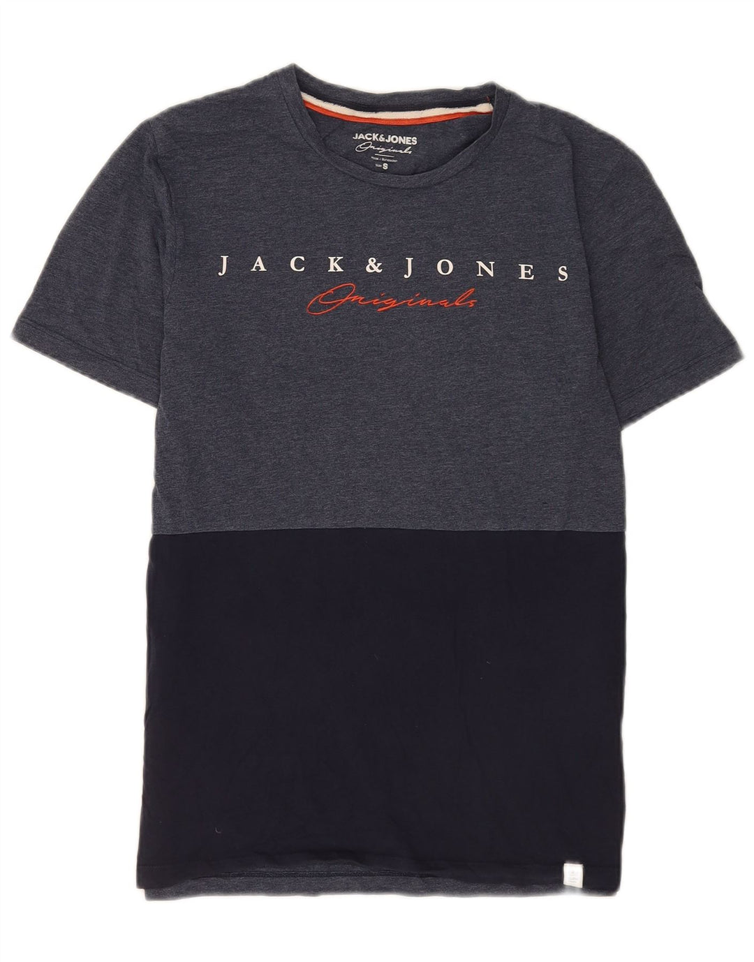 Jack & Jones T-shirt grafica regolare da uomo Top Small Blu navy a blocchi di colore
