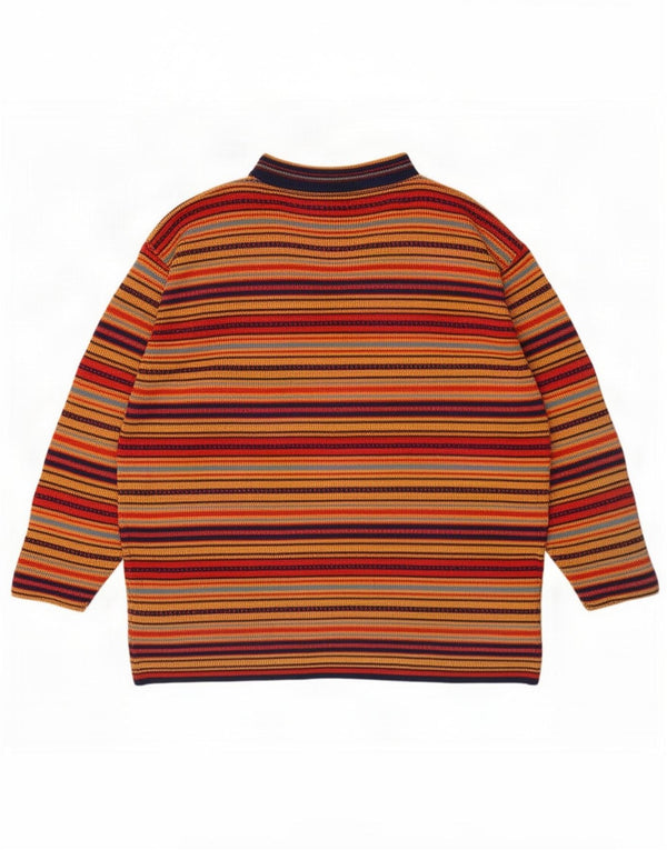 Maglione vintage da uomo con scollo a V, taglia unica, in cotone a righe multicolore