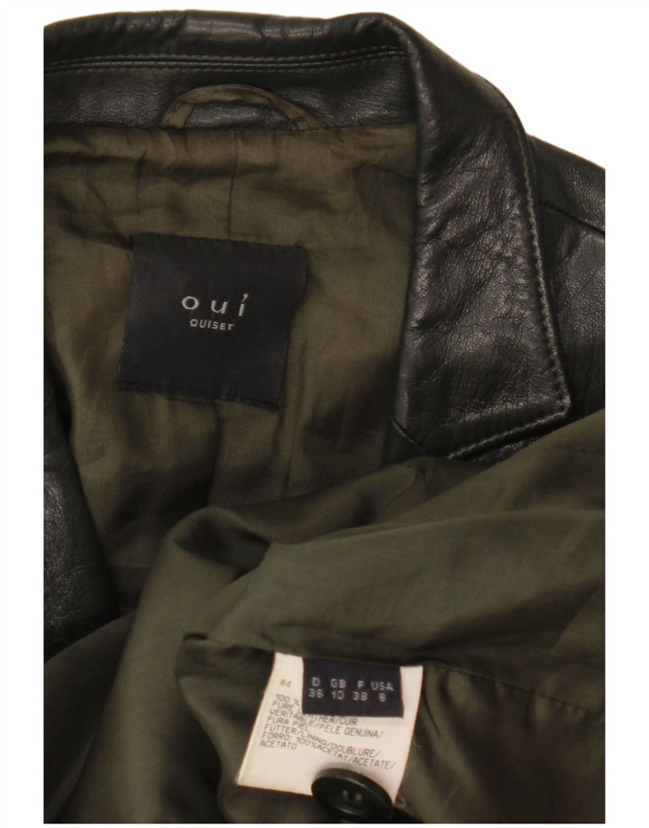 Giacca blazer in pelle da donna a 3 bottoni Oui UK 10 piccola in pelle kaki