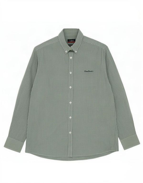 Pierre Cardin Mens Regular Fit Shirt XL Green Gingham Polyester