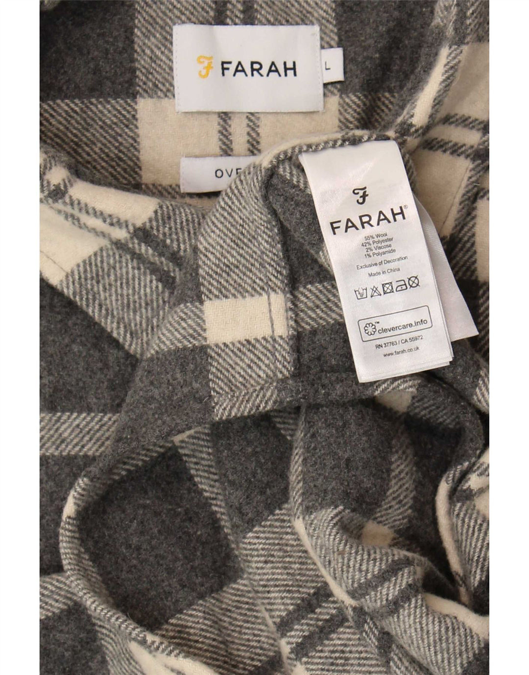 Camicia overshirt da uomo Farah, lana grande a quadri grigi