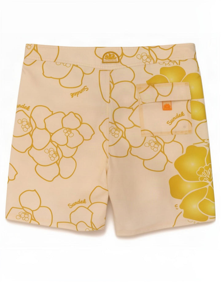 Pantaloncini da bagno grafici da uomo Sundek Poliestere floreale bianco medio