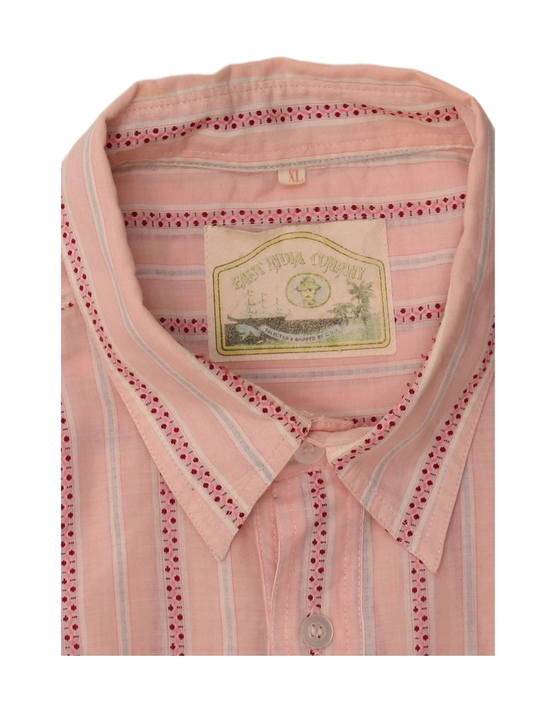 VINTAGE Mens Short Sleeve Shirt XL Pink Striped