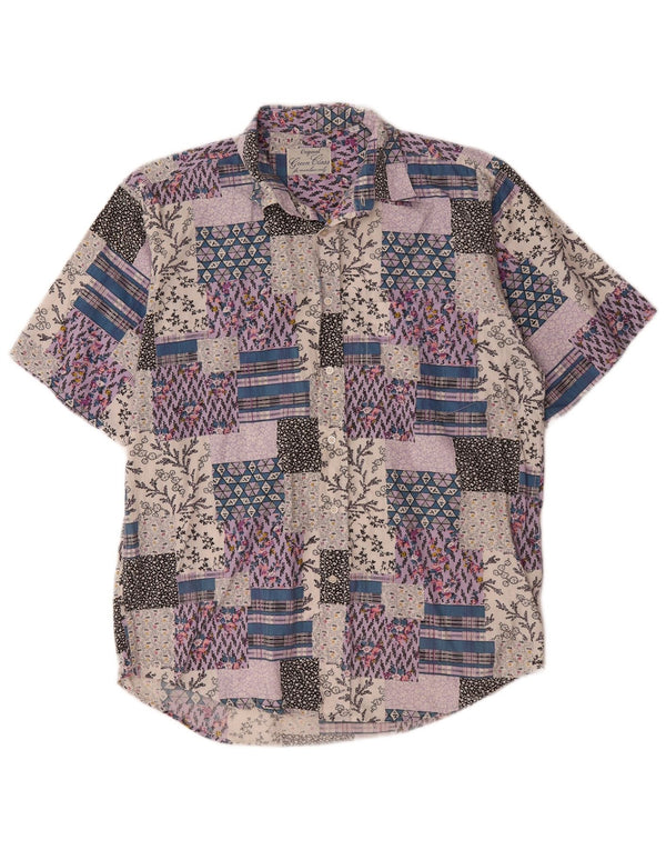 Camicia vintage da uomo a maniche corte grande patchwork multicolore in cotone