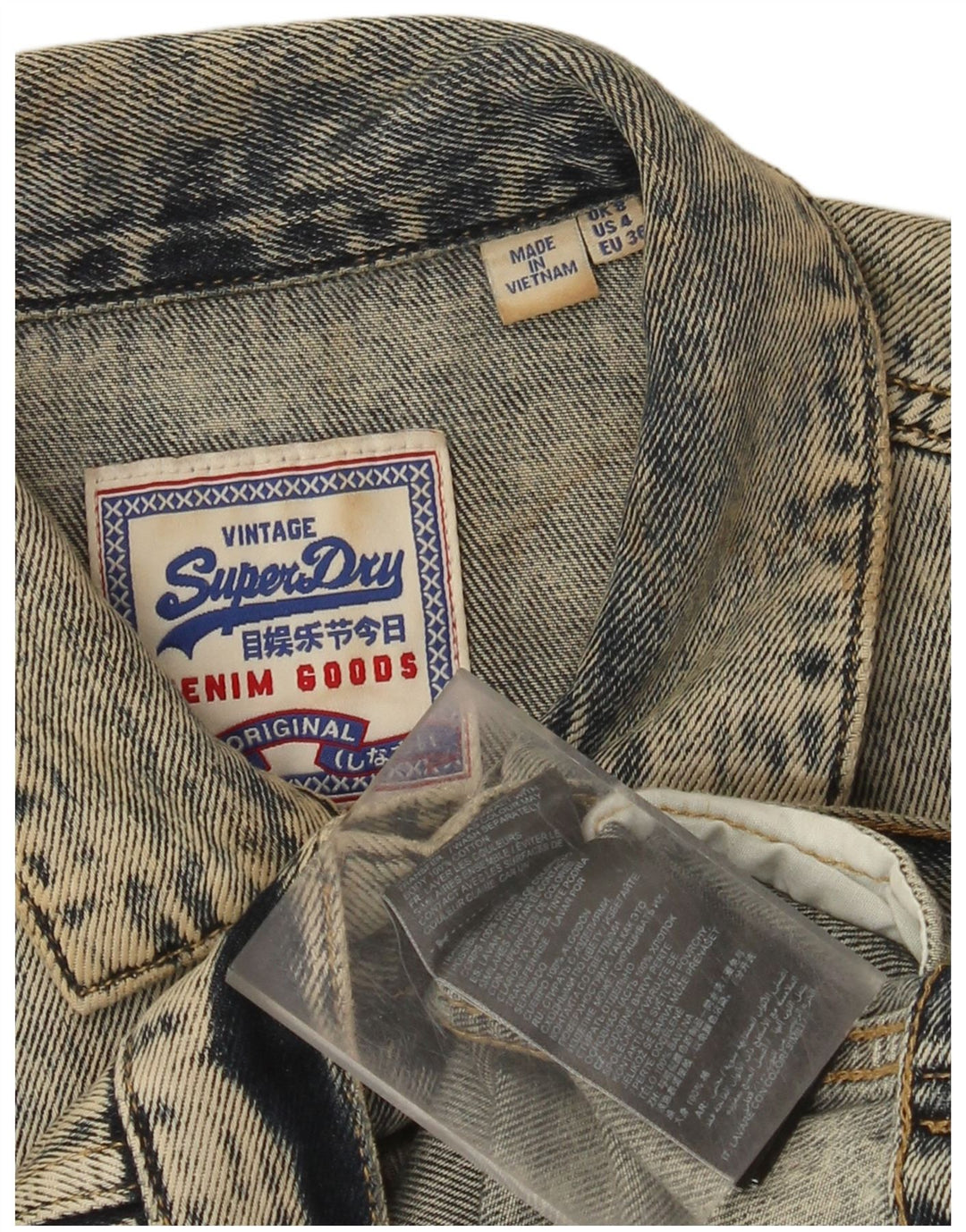Giacca in denim da donna Superdry Crop Distressed Acid Wash UK 8 Small Blu