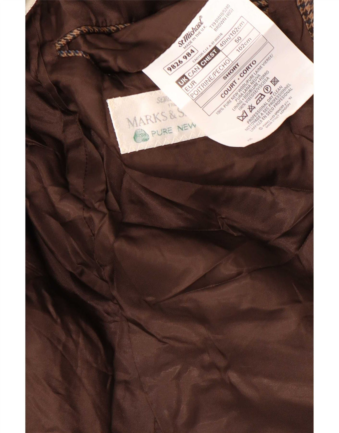 Giacca blazer corta da uomo Marks & Spencer UK 40 pied de poule marrone medio