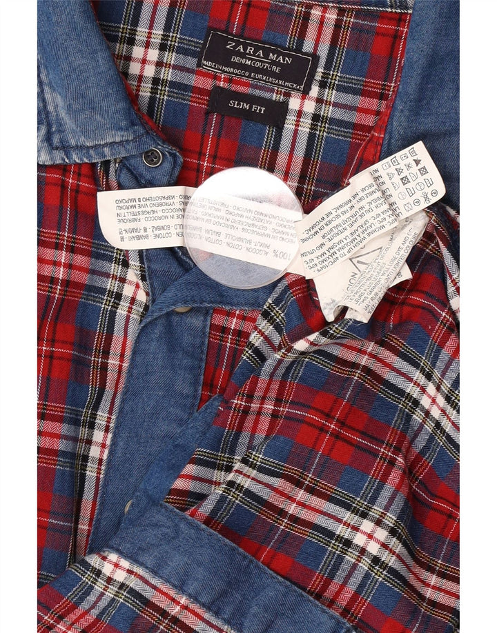 Camicia Zara da uomo western slim fit XL in cotone a quadri rossi