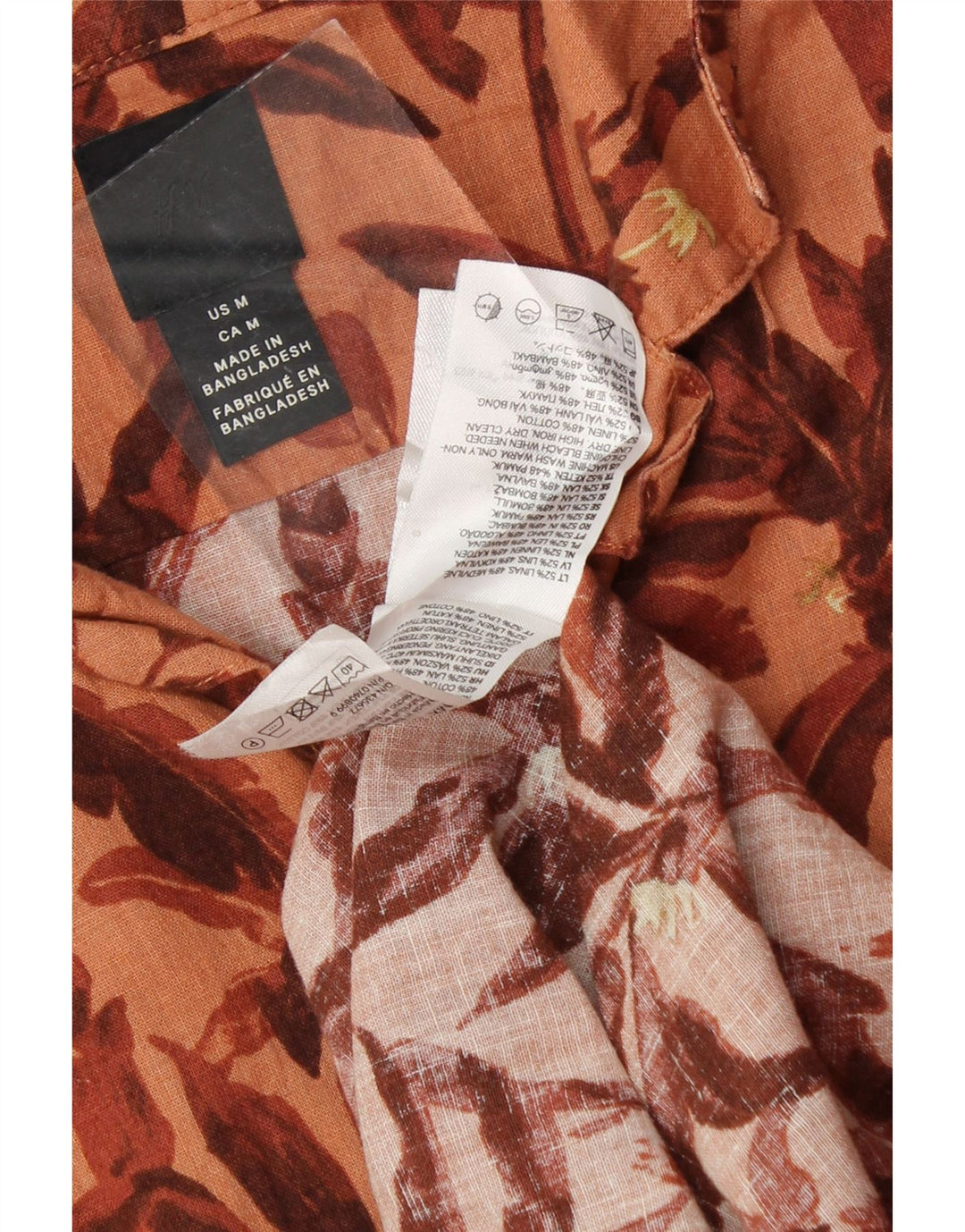 H&M Mens Abstract Pattern Short Sleeve Shirt Medium Brown Cotton Vintage H&M and Second-Hand H&M from Messina Hembry 