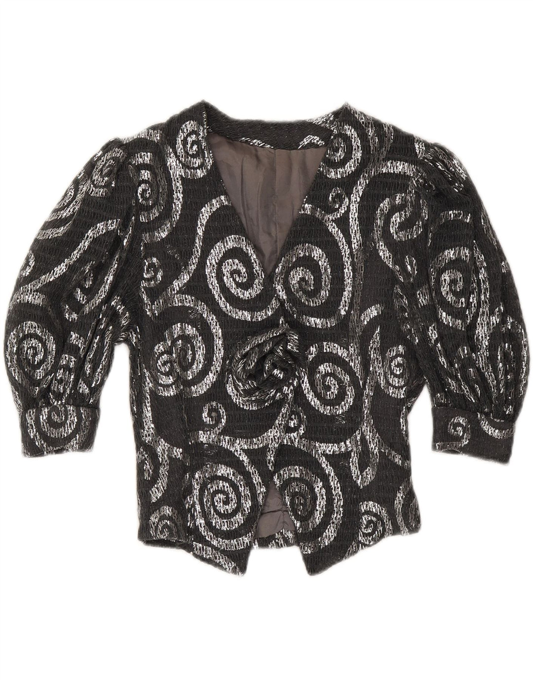 Giacca blazer da donna con maniche a 3/4 VINTAGE UK 12 Paisley grigio medio