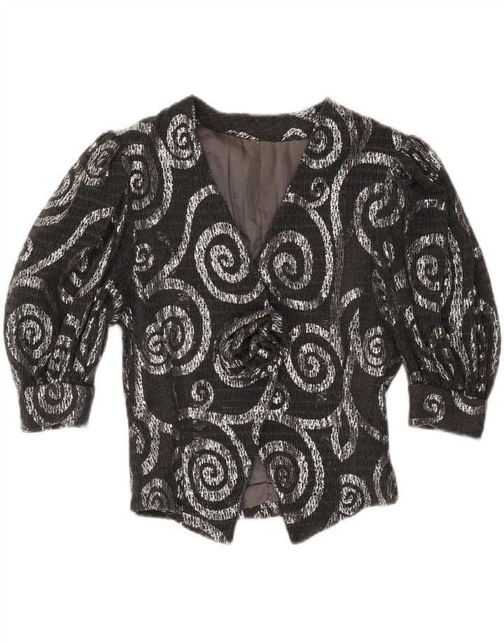 Giacca blazer da donna con maniche a 3/4 VINTAGE UK 12 Paisley grigio medio