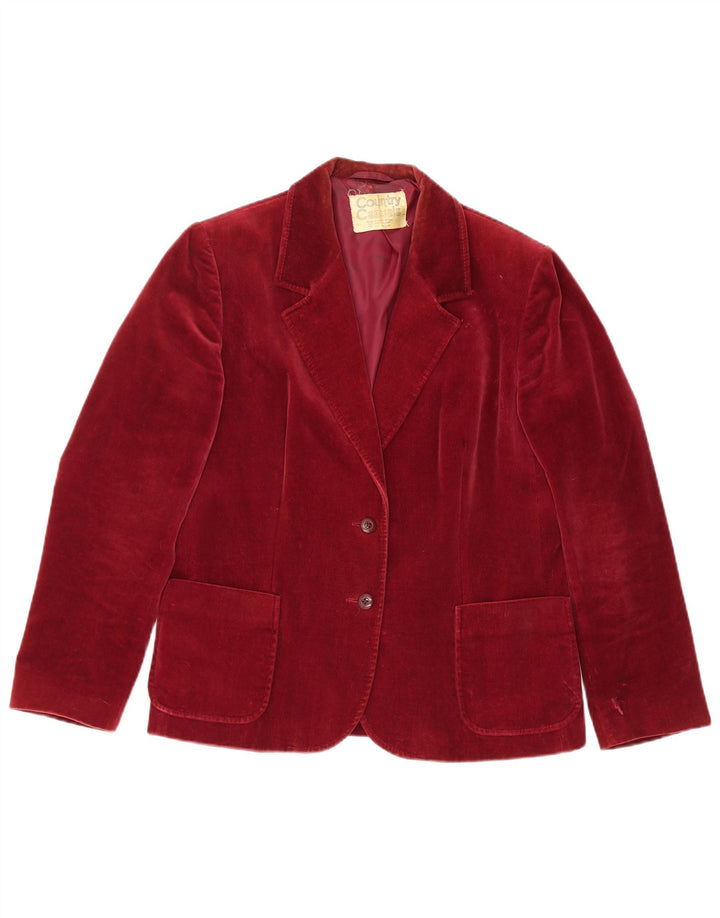 COUNTRY CASUALS Giacca blazer in velluto a 2 bottoni da donna UK 14 Grande Borgogna
