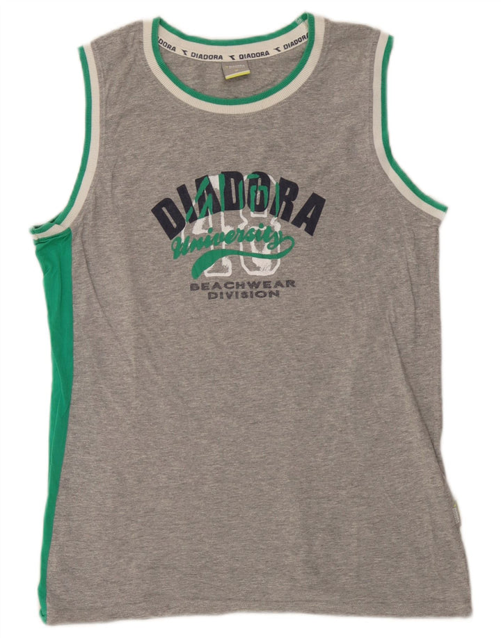 Canotta grafica da uomo Diadora in cotone color block grigio medio
