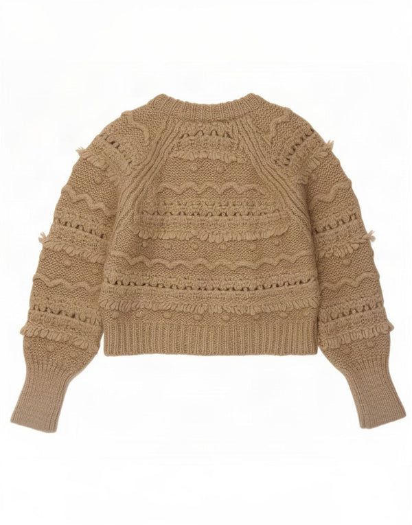Maglione corto girocollo da donna Zara UK 10 piccolo acrilico beige