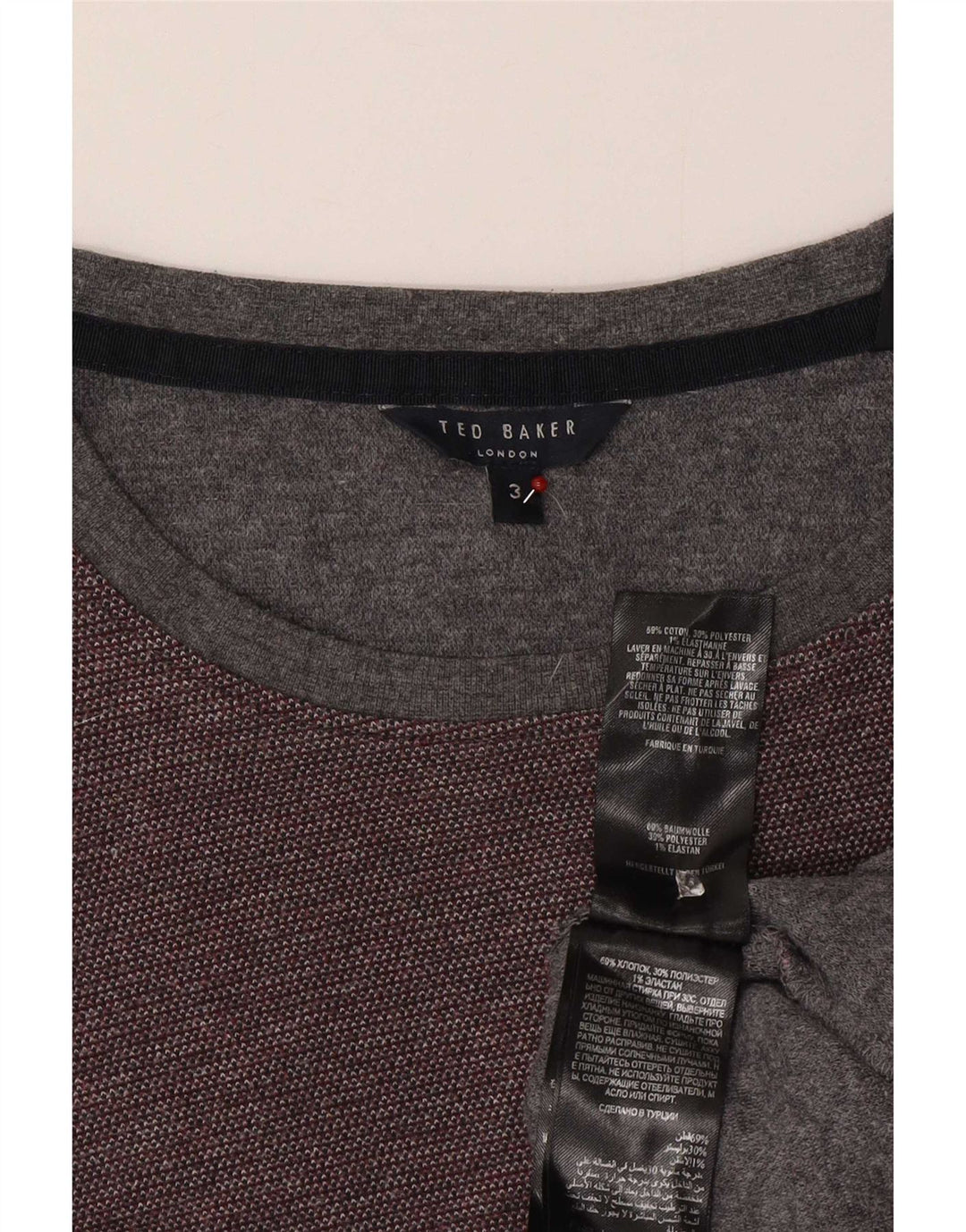 Maglione maglione girocollo da uomo Ted Baker taglia 3 cotone bordeaux medio