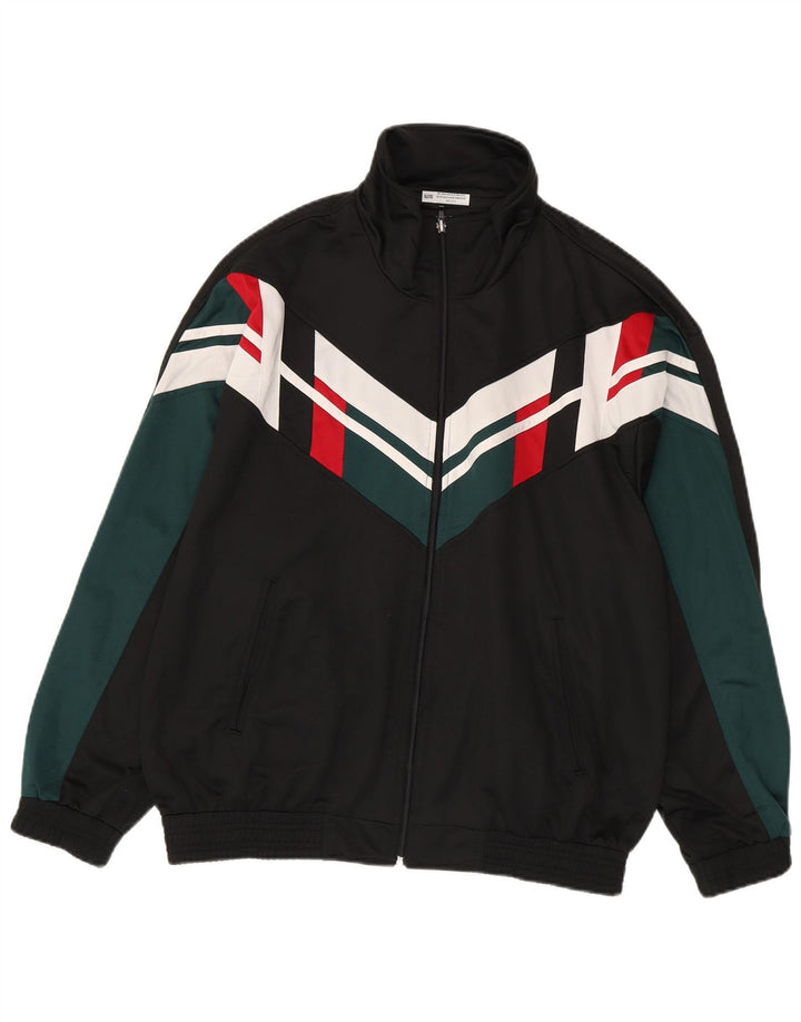 Giacca da ginnastica vintage da uomo, grande, in poliestere color block nero